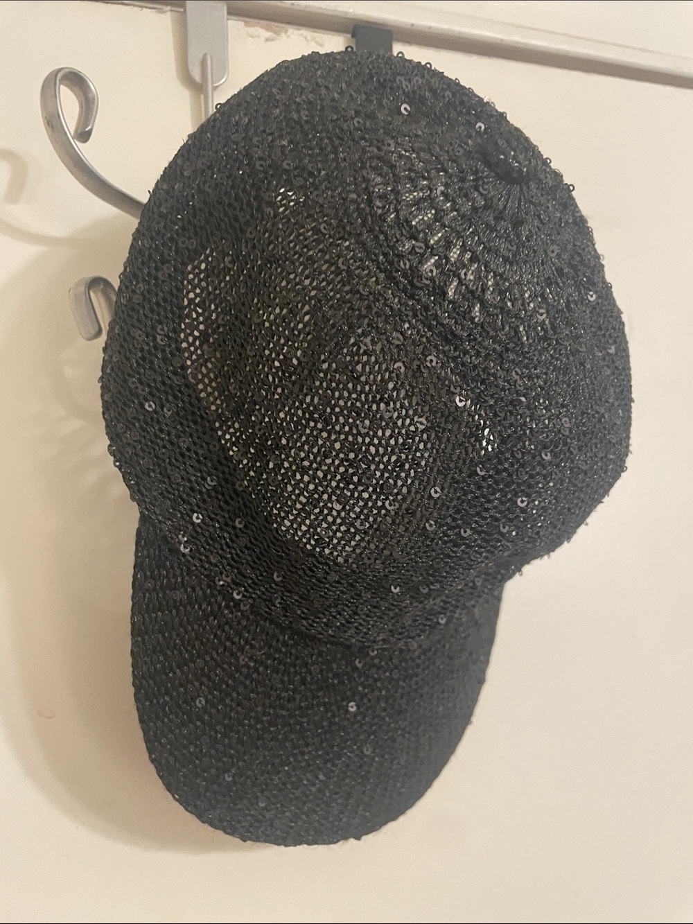 new directions Black Sequin Woven Baseball Hat